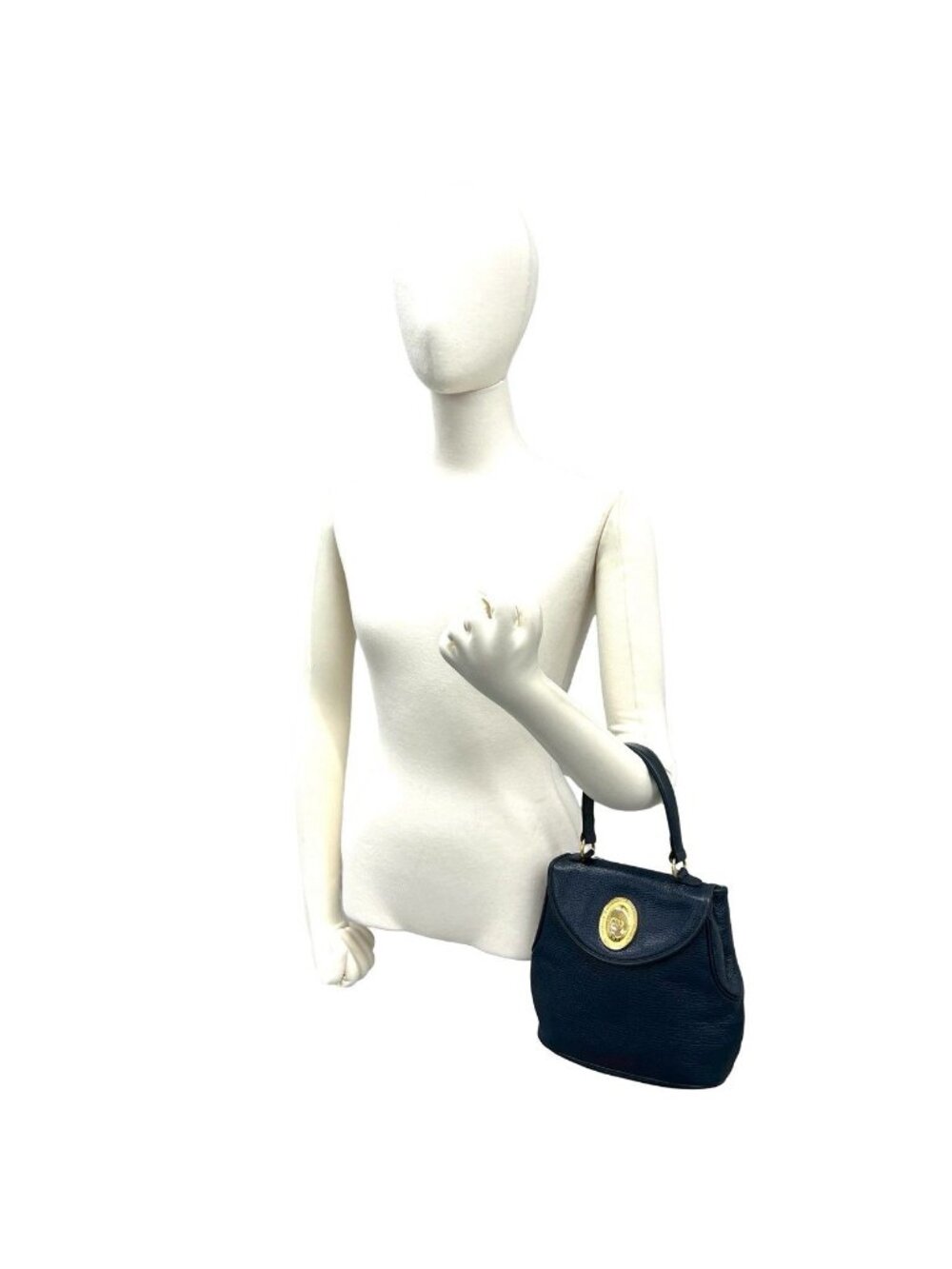Dior Vintage CD Logo Leather Handbag Mini Tote Navy - Picture 2 of 10